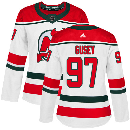 Adidas New Jersey Devils #97 Nikita Gusev White Alternate Authentic Women's Stitched Jersey Womens