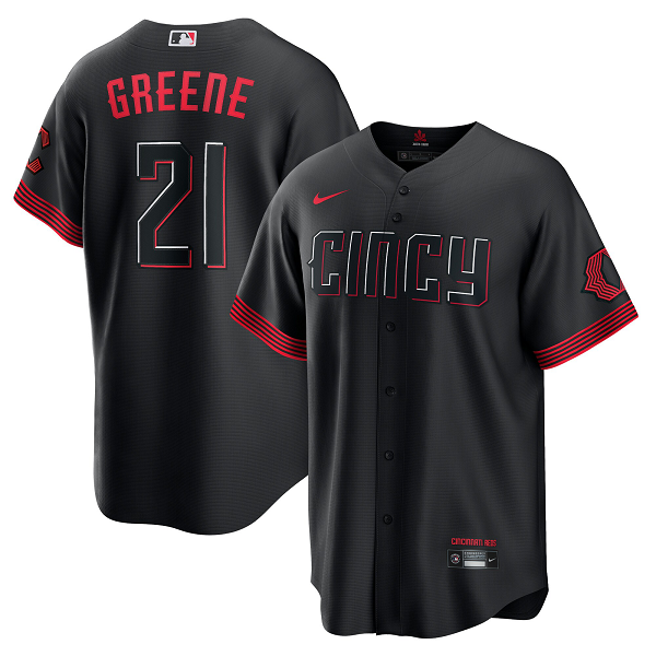 Youth Cincinnati Reds #21 Hunter Greene Black 2023 City Connect Cool Base Player Jersey