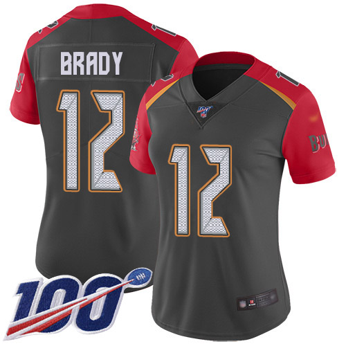 Buccaneers #12 Tom Brady Gray Women's Stitched Limited Inverted Legend 100th Season Jersey