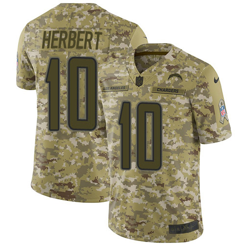 Chargers #10 Justin Herbert Camo Men's Stitched Limited 2018 Salute To Service Jersey