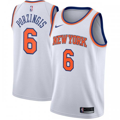 New York Knicks #6 Kristaps Porzingis White Swingman Association Edition Jersey Mens