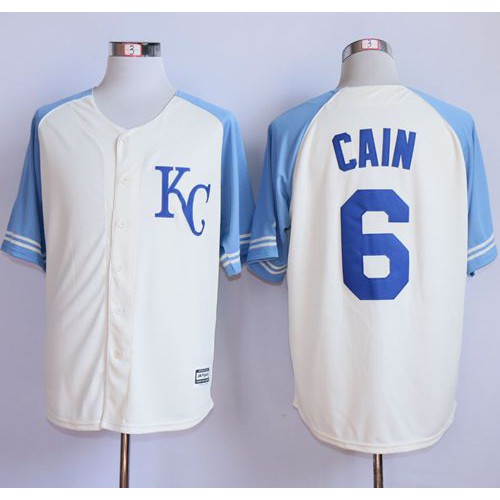 Kansas City Royals #6 Lorenzo Cain Cream Exclusive Vintage Stitched Jersey Men's