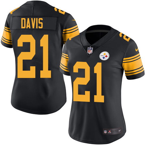 Pittsburgh Steelers #21 Sean Davis Black Women's Stitched Limited Rush Jersey Womens