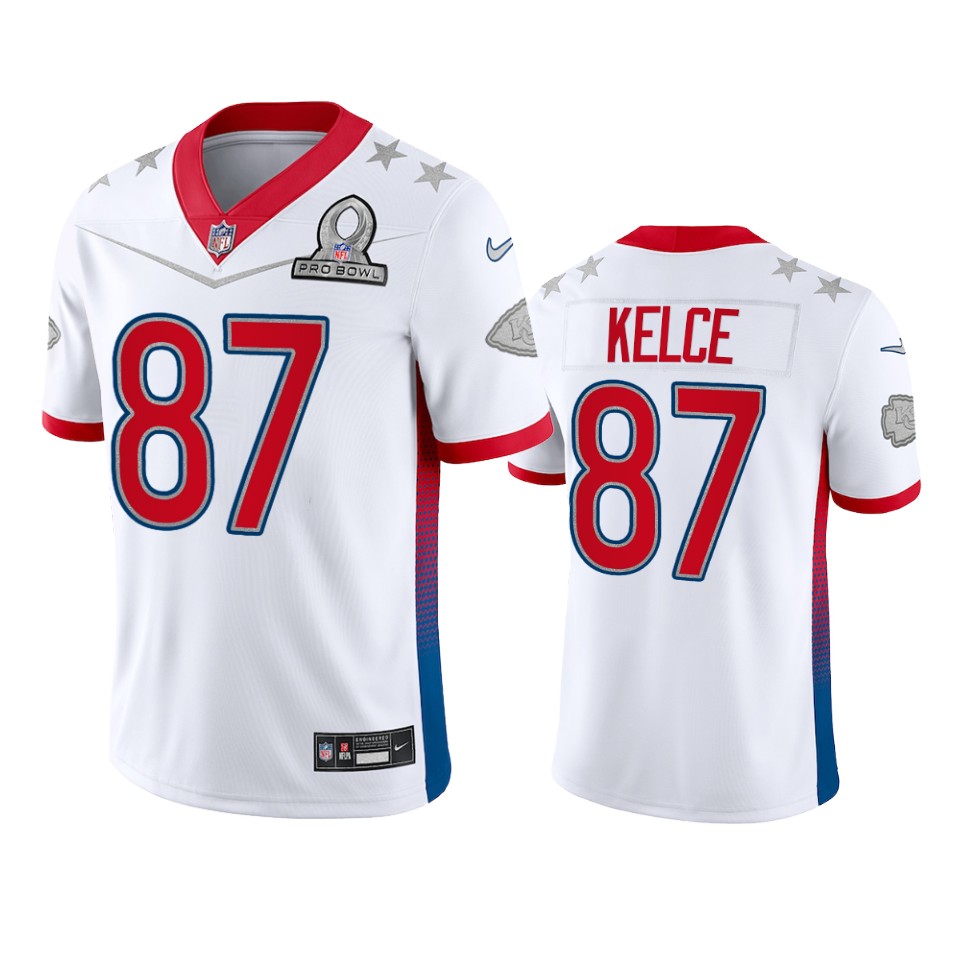 Chiefs #87 Travis Kelce Men's 2022 AFC Pro Bowl Game Jersey White