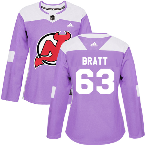 Adidas New Jersey Devils #63 Jesper Bratt Purple Authentic Fights Cancer Women's Stitched Jersey Womens