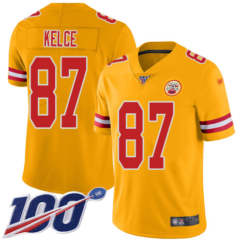 Chiefs #87 Travis Kelce Gold Men's Stitched Limited Inverted Legend 100th Season Jersey