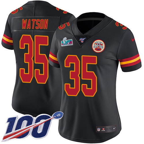 Chiefs #35 Jaylen Watson Black Super Bowl LVII Patch Women's Stitched Limited Rush Jersey
