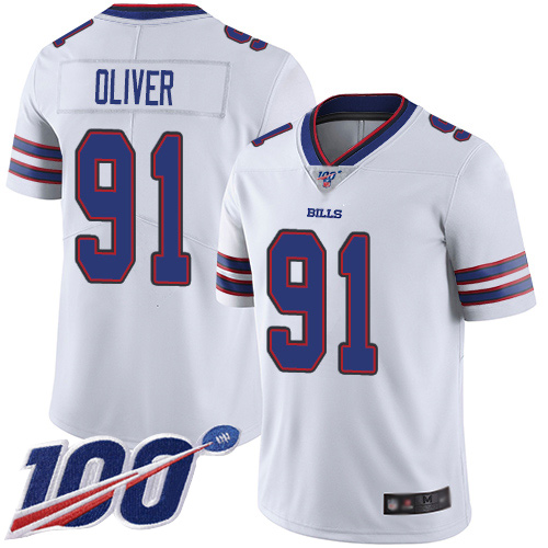 Buffalo Bills #91 Ed Oliver White Men's Stitched 100th Season Vapor Limited Jersey Men's