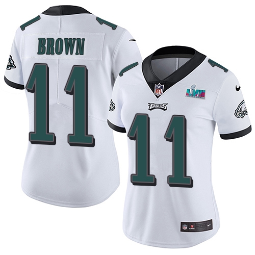 Eagles #11 A.J. Brown White Super Bowl LVII Patch Women's Stitched Vapor Untouchable Limited Jersey