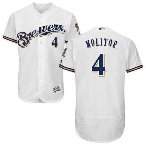 Milwaukee Brewers #4 Paul Molitor White Flexbase Authentic Collection Stitched Jersey Men's