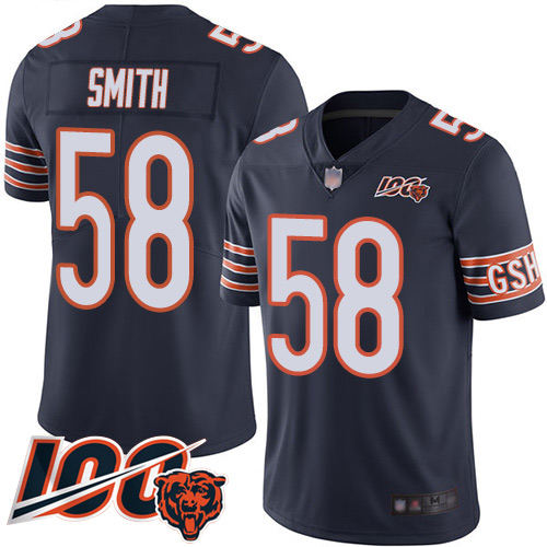Chicago Bears #58 Roquan Smith Navy Blue Team Color Men's Stitched 100th Season Vapor Limited Jersey Men's