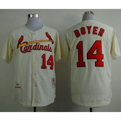 Mitchell And Ness 1964 St.Louis Cardinals #14 Ken Boyer Cream Stitched Jersey Men's