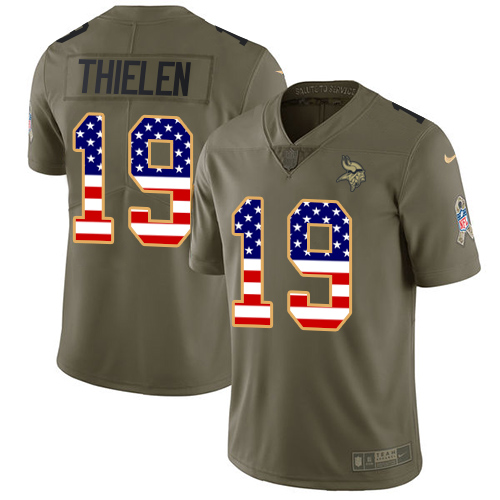 Vikings #19 Adam Thielen Olive/USA Flag Men's Stitched Limited 2017 Salute To Service Jersey