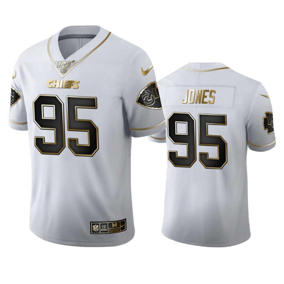 Kansas City Chiefs #95 Chris Jones Men's White Golden Edition Vapor Limited 100 Jersey