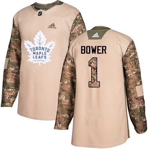 Adidas Maple Toronto Maple Leafs #1 Johnny Bower Camo Authentic 2017 Veterans Day Stitched Jersey Men's