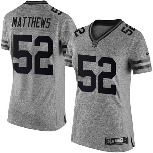 Green Bay Packers #52 Clay Matthews Gray Women's Stitched Limited Gridiron Gray Jersey Womens