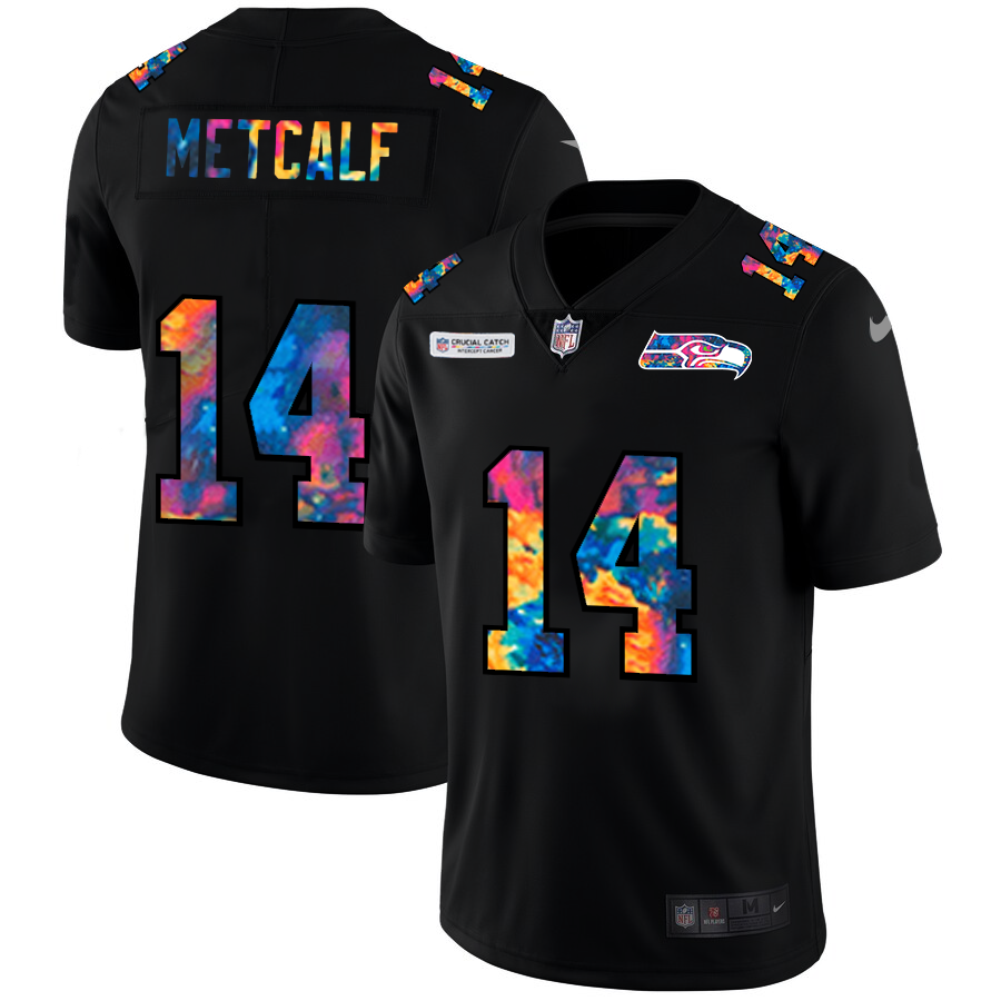 Seattle Seahawks #14 DK Metcalf Men's Multi-Color Black 2020 Crucial Catch Vapor Untouchable Limited Jersey