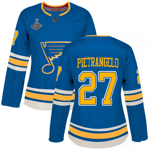 Adidas St. Louis Blues #27 Alex Pietrangelo Blue Alternate Authentic Stanley Cup Champions Women's Stitched Jersey Womens