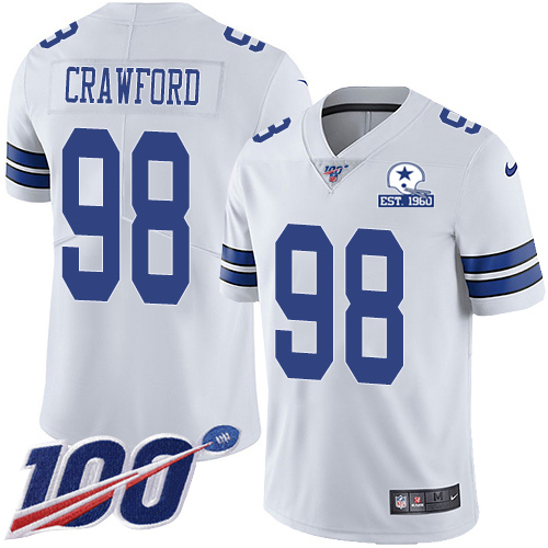 Dallas Cowboys #98 Tyrone Crawford White Men's Stitched With Established In 1960 Patch 100th Season Vapor Untouchable Limited Jersey Men's