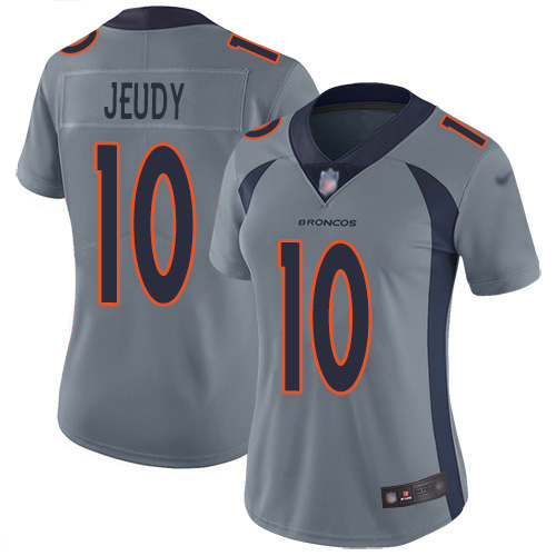 Broncos #10 Jerry Jeudy Gray Women's Stitched Limited Inverted Legend Jersey