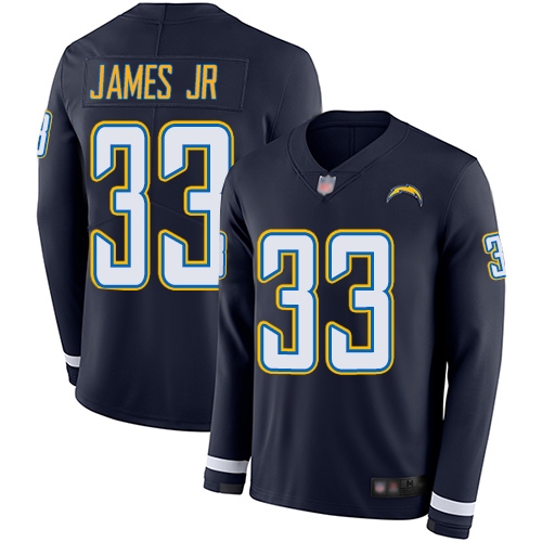 Chargers #33 Derwin James Jr Navy Blue Team Color Men's Stitched Limited Therma Long Sleeve Jersey