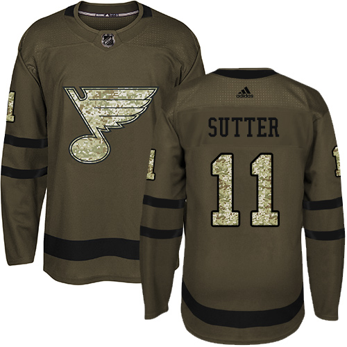 Adidas St. Louis Blues #11 Brian Sutter Green Salute to Service Stitched Jersey Men's