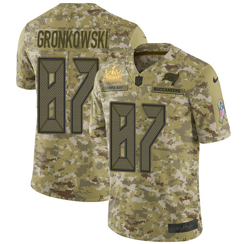 Buccaneers #87 Rob Gronkowski Suh Camo Men's Super Bowl LV Champions Patch Stitched Limited 2018 Salute To Service Jersey