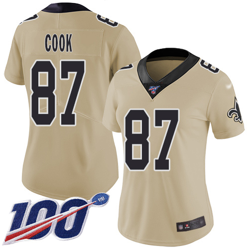 New Orleans Saints #87 Jared Cook Gold Women's Stitched Limited Inverted Legend 100th Season Jersey Womens