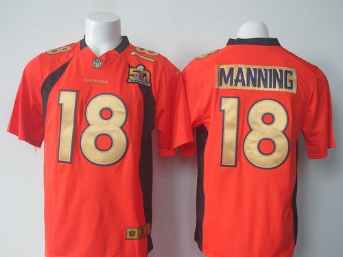 Broncos #18 Peyton Manning Orange Team Color Super Bowl 50 Collection Men's Stitched Elite Jersey