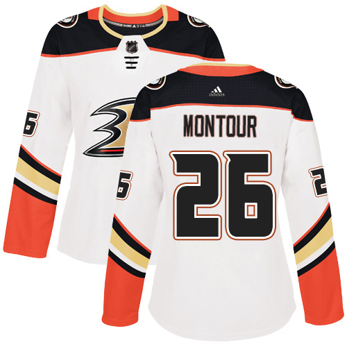 Adidas Anaheim Ducks #26 Brandon Montour White Road Authentic Women's Stitched Jersey Womens