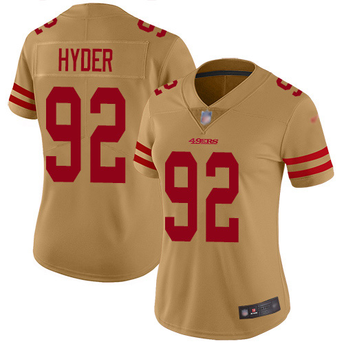 San Francisco 49ers #92 Kerry Hyder Gold Women's Stitched Limited Inverted Legend Jersey Womens