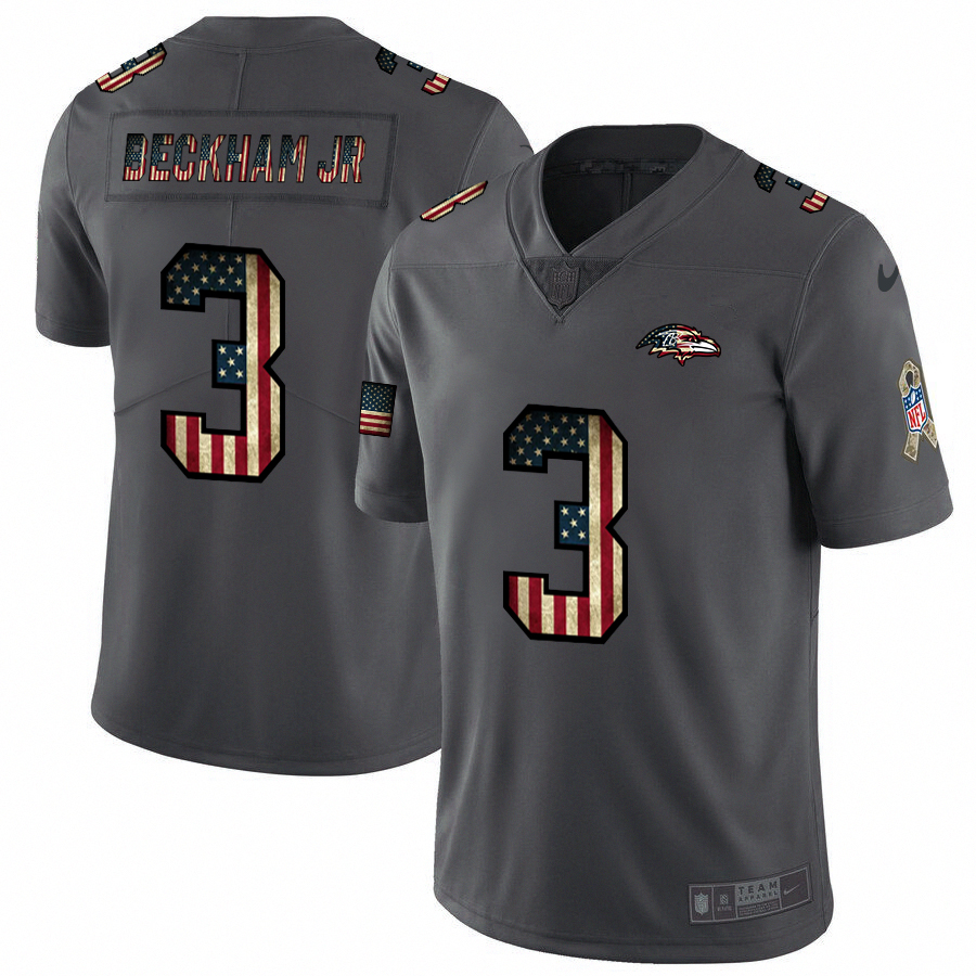 Baltimore Ravens #3 Odell Beckham Jr. 2018 Salute To Service Retro USA Flag Limited Jersey