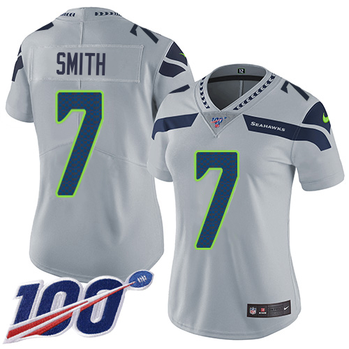 Seahawks #7 Geno Smith Grey Alternate Women's Stitched 100th Season Vapor Untouchable Limited Jersey