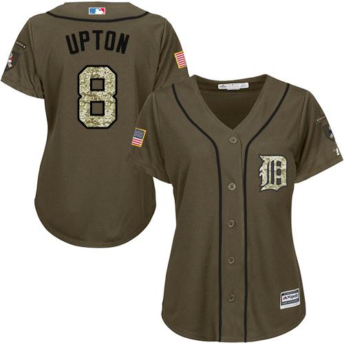 Detroit Tigers #8 Justin Upton Green Salute to Service Women's Stitched Jersey Womens