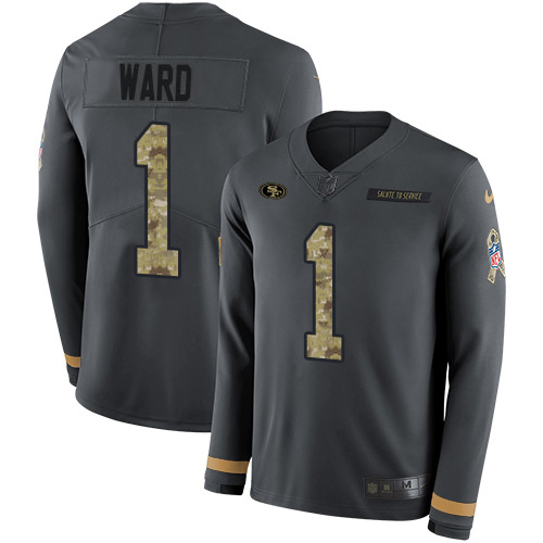 49ers #1 Jimmie Ward Anthracite Salute To Service Men's Stitched Limited Therma Long Sleeve Jersey