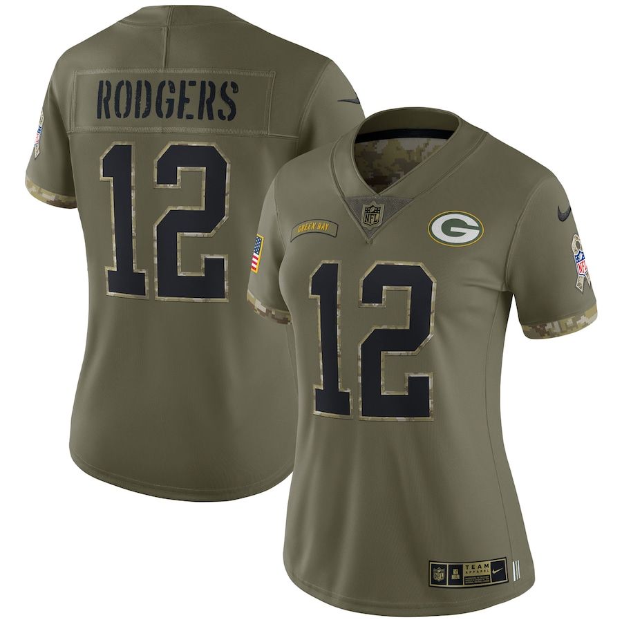 Green Bay Packers #12 Aaron Rodgers Women's 2022 Salute To Service Limited Jersey - Olive