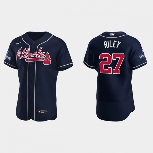 Atlanta Atlanta Braves #27 Austin Riley Men's 2021 World Series Champions Patch Authentic Player Jersey - Navy Men's