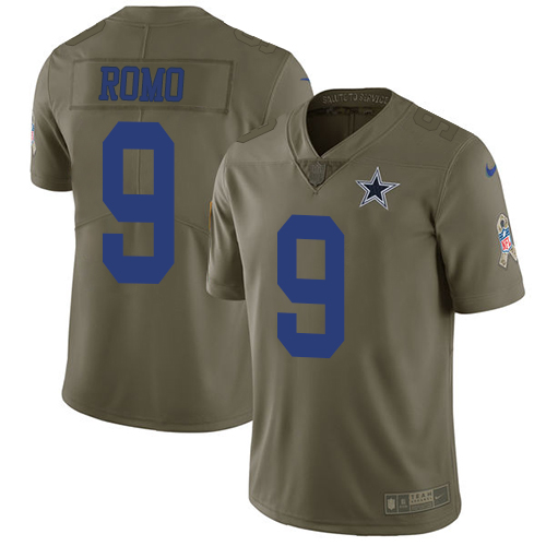 Dallas Cowboys #9 Tony Romo Olive Youth Stitched Limited 2017 Salute to Service Jersey Youth
