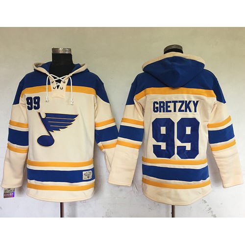 St. Louis Blues #99 Wayne Gretzky Cream Sawyer Hooded Sweatshirt Stitched Jersey Men's