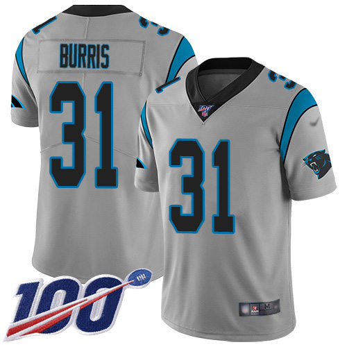 Carolina Panthers #31 Juston Burris Silver Men's Stitched Limited Inverted Legend 100th Season Jersey Men's