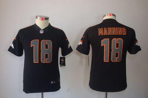 Broncos #18 Peyton Manning Black Impact Youth Stitched Limited Jersey