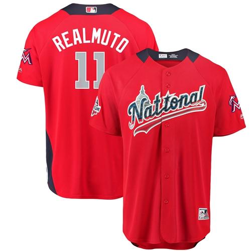Miami Marlins #11 JT Realmuto Red 2018 All-Star National League Stitched Jersey Men's