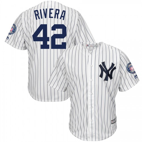New York New York Yankees #42 Mariano Rivera Majestic 2019 Hall of Fame Patch Cool Base Player Jersey White Navy Men's