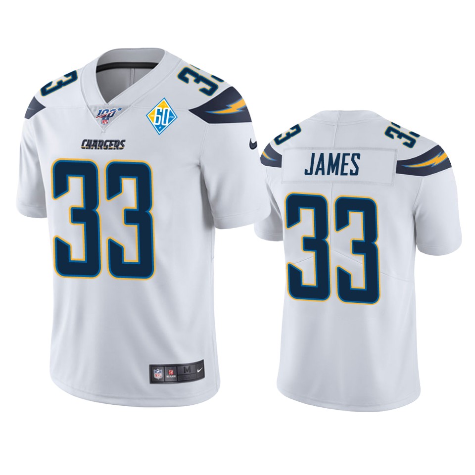 Los Angeles Chargers #33 Derwin James White 60th Anniversary Vapor Limited Jersey