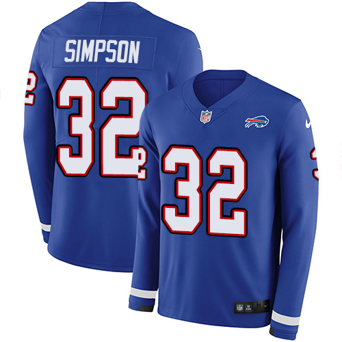 Buffalo Bills #32 O. J. Simpson Royal Blue Team Color Men's Stitched Limited Therma Long Sleeve Jersey Men's