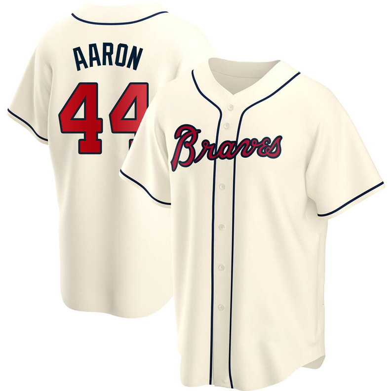 Men's Youth Women's Atlanta Braves #44 Hank Aaron Cool Base Alternate Jersey - Cream
