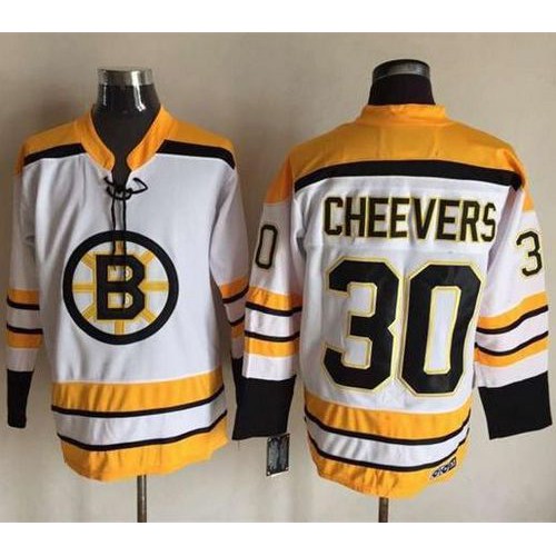 Boston Bruins #30 Gerry Cheevers White CCM Throwback Stitched Jersey Men's