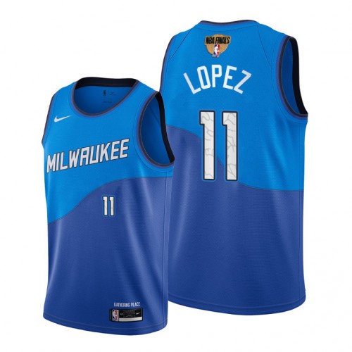 Milwaukee Bucks #11 Brook Lopez Youth 2021 Finals Bound City Edition Jersey Blue Youth