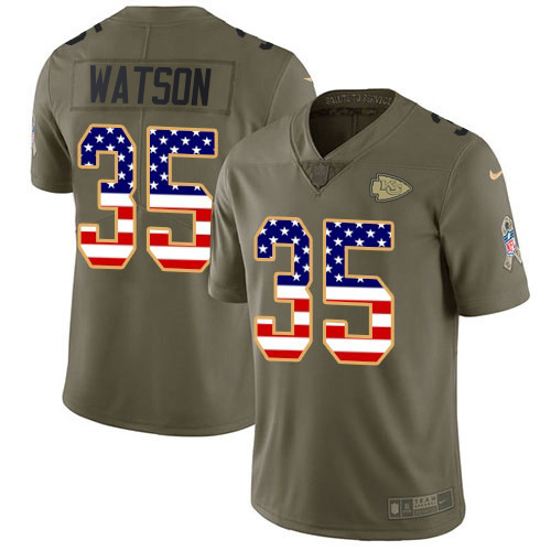 Chiefs #35 Jaylen Watson Olive/USA Flag Men's Stitched Limited 2017 Salute To Service Jersey