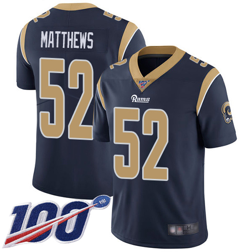 Los Angeles Rams #52 Clay Matthews Navy Blue Team Color Men's Stitched 100th Season Vapor Limited Jersey Men's